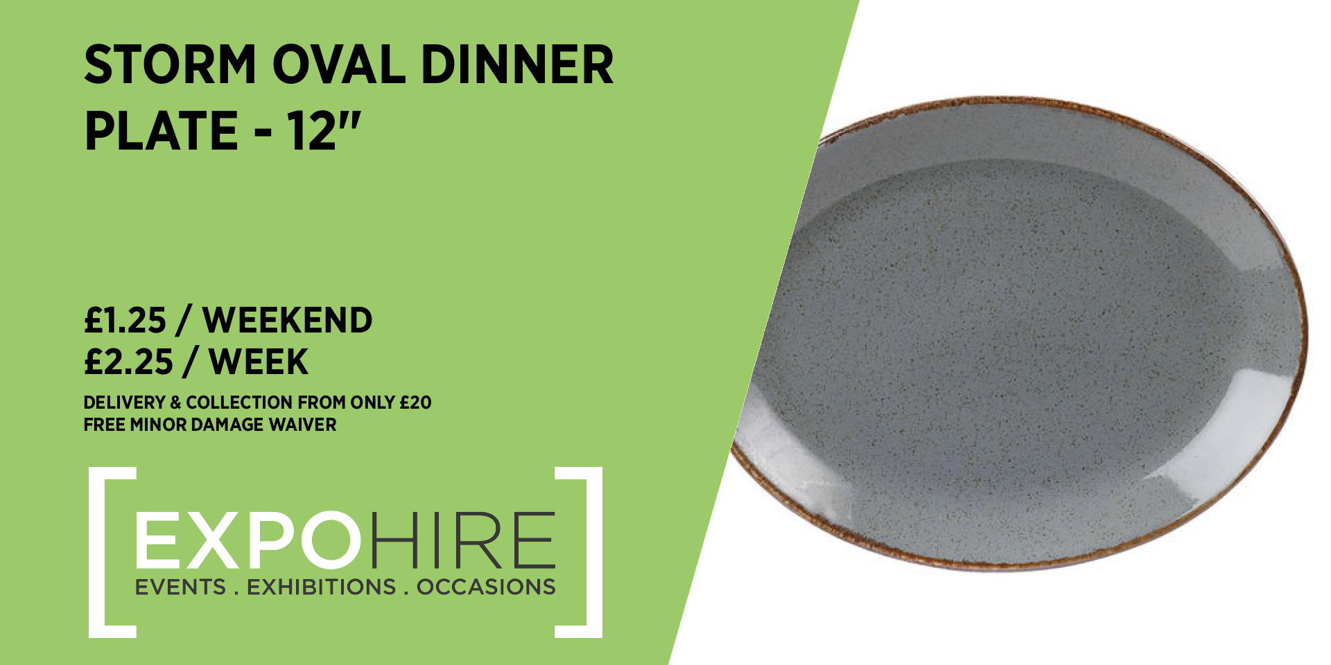 Light Grey Oval Dinner Plate Hire • £1.25 / 3 Days • Expo Hire