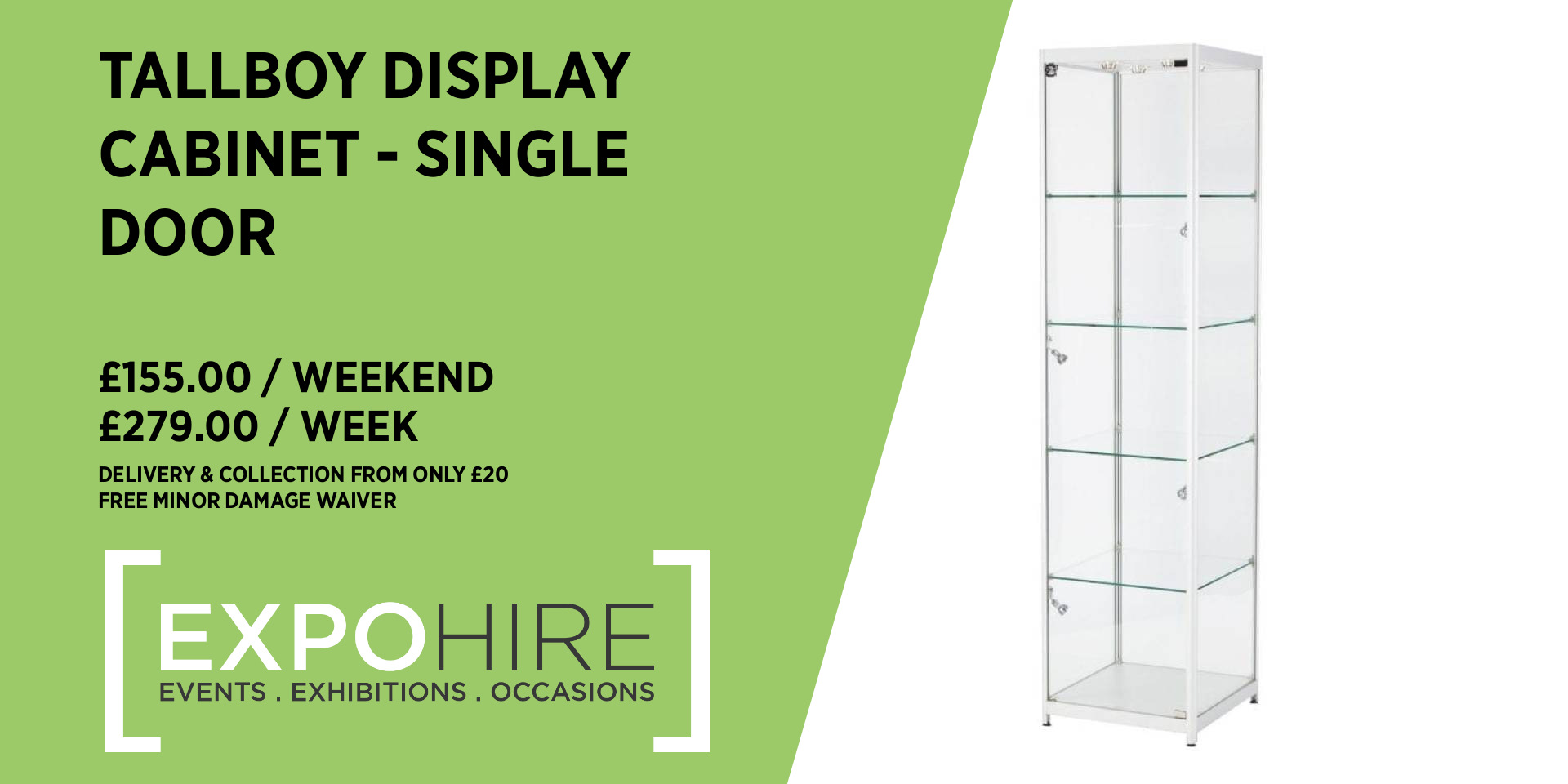 Glass Display for Hire • £115 / 3 Days • Expo Hire