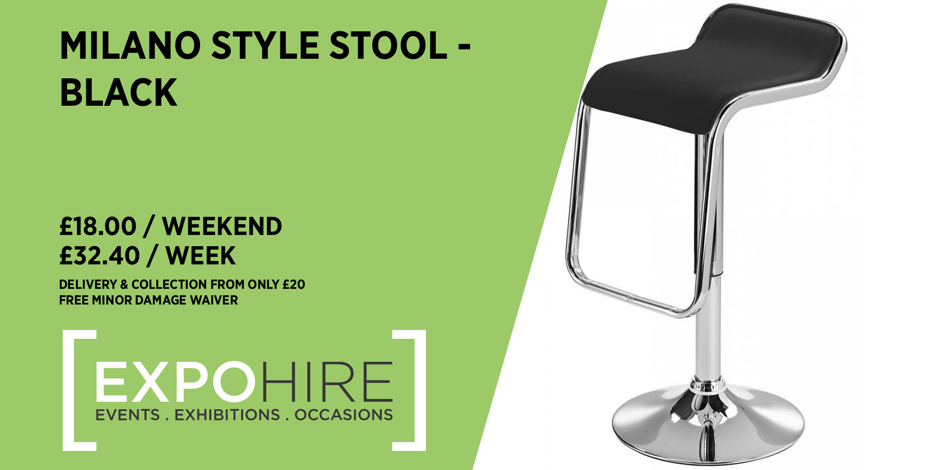 Milano Style Stool for Hire Black 18 3 Days Expo Hire