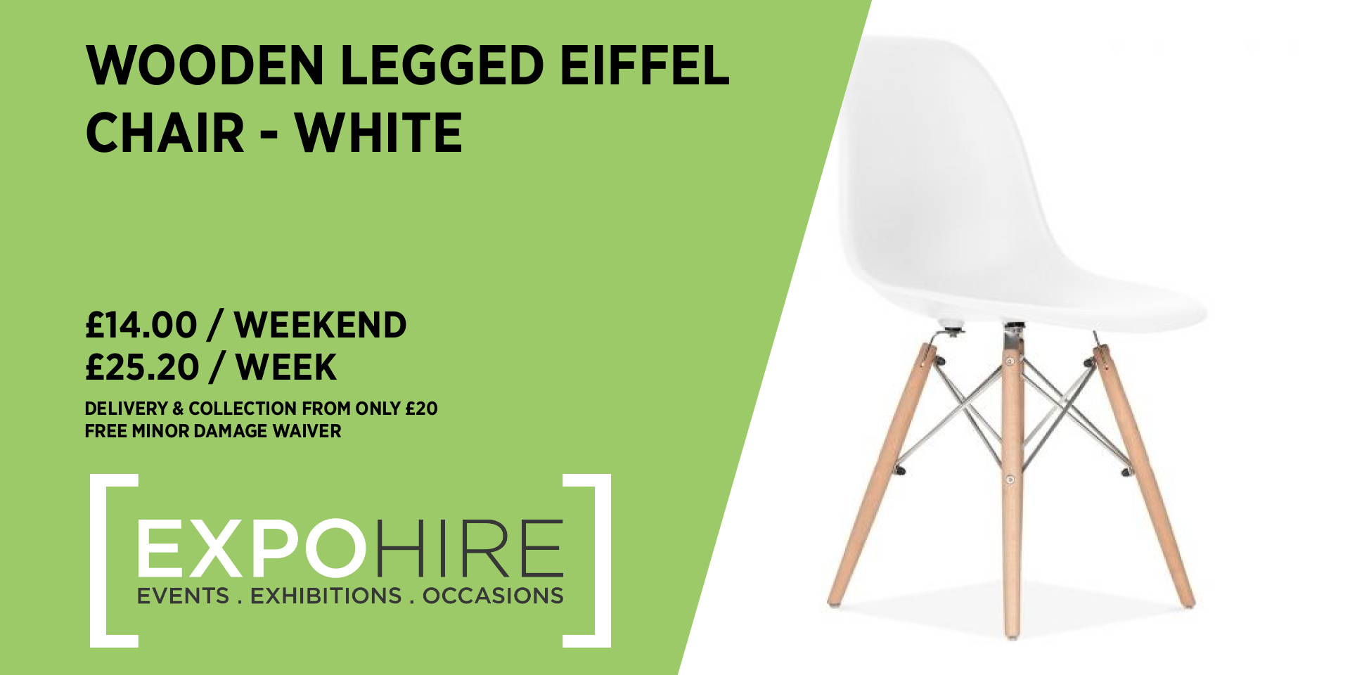 Wooden Legged Eiffel Chair Hire • White • £14 Days • Expo Hire