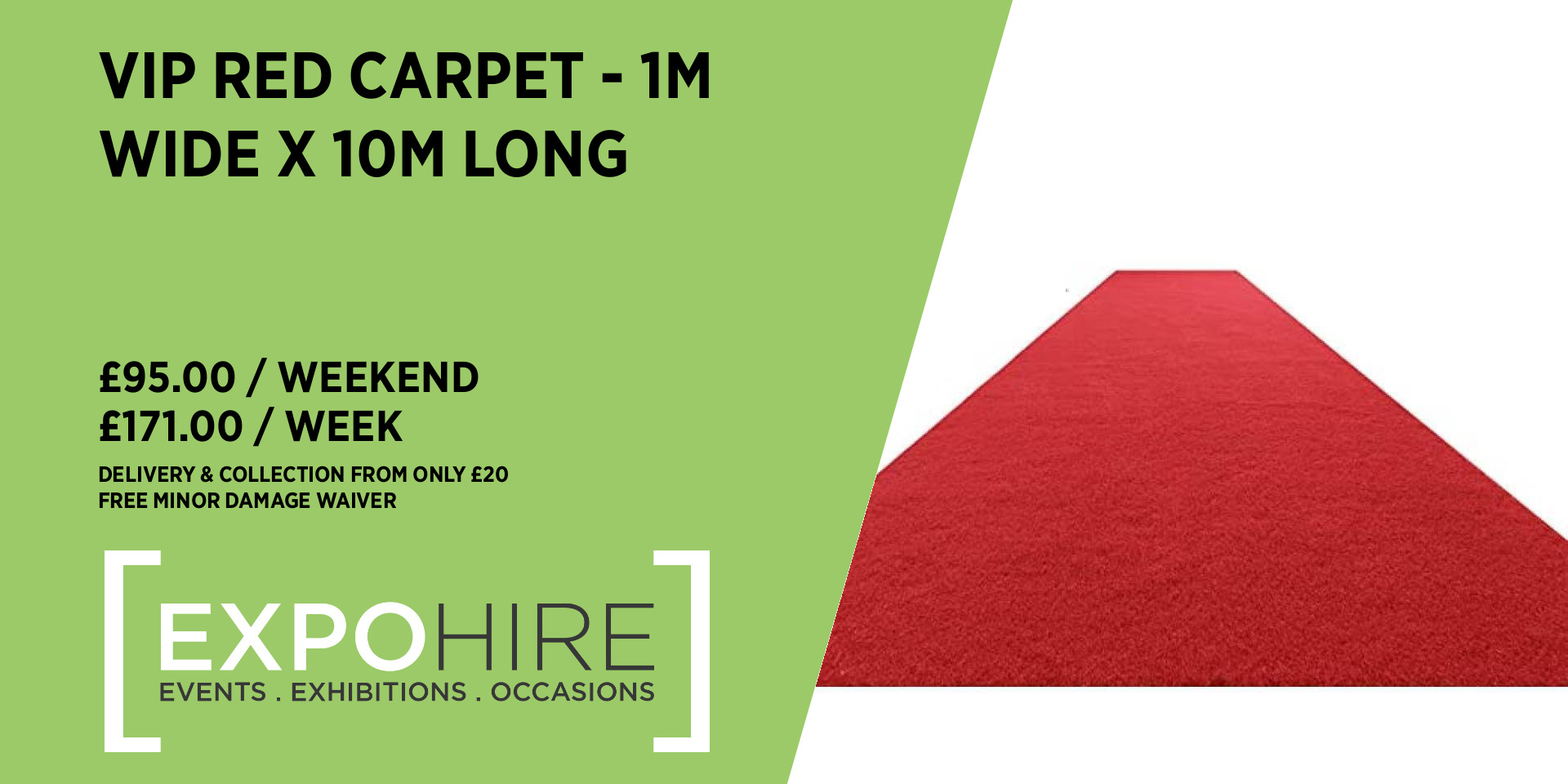 VIP Red Carpet Hire • 1m wide x 10m long • £95 / 3 Days • Expo Hire