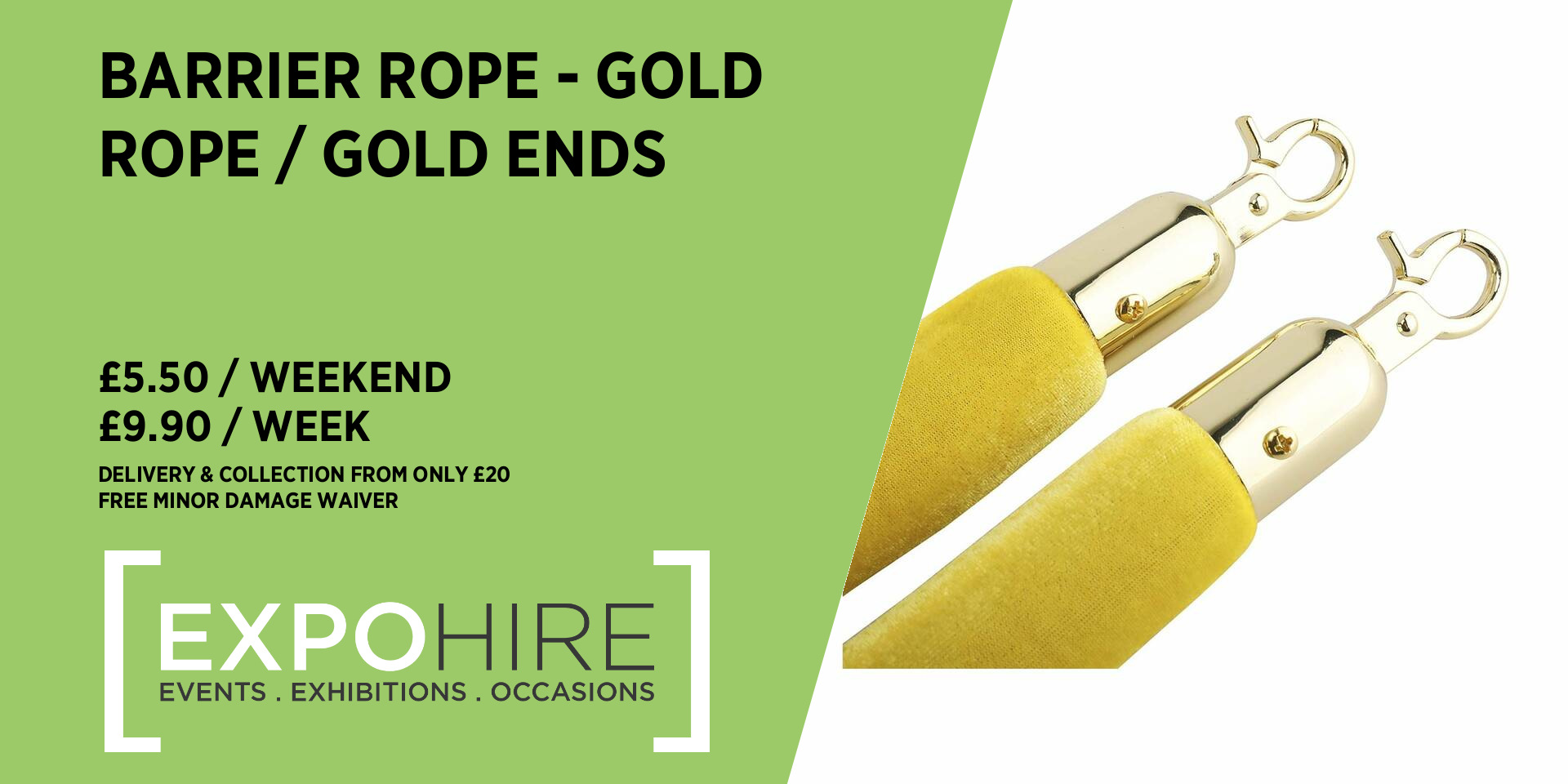 Barrier Rope • Gold Rope / Gold Ends Hire • Expo Hire