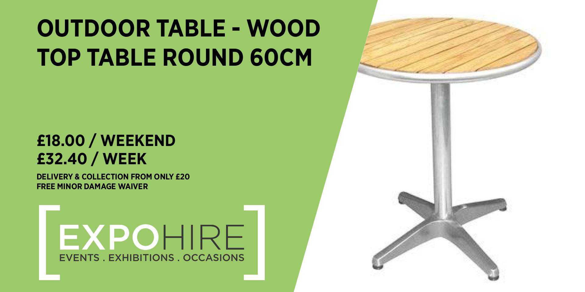 Premium Outdoor Table Hire • £18 / 3 Days • Expo Hire