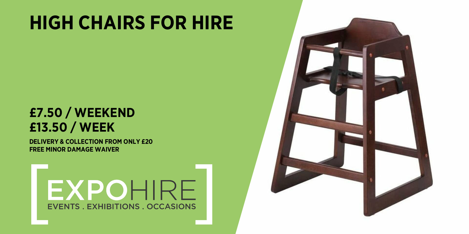 High Chair Hire | Solid Walnut | Expo Hire • Expo Hire