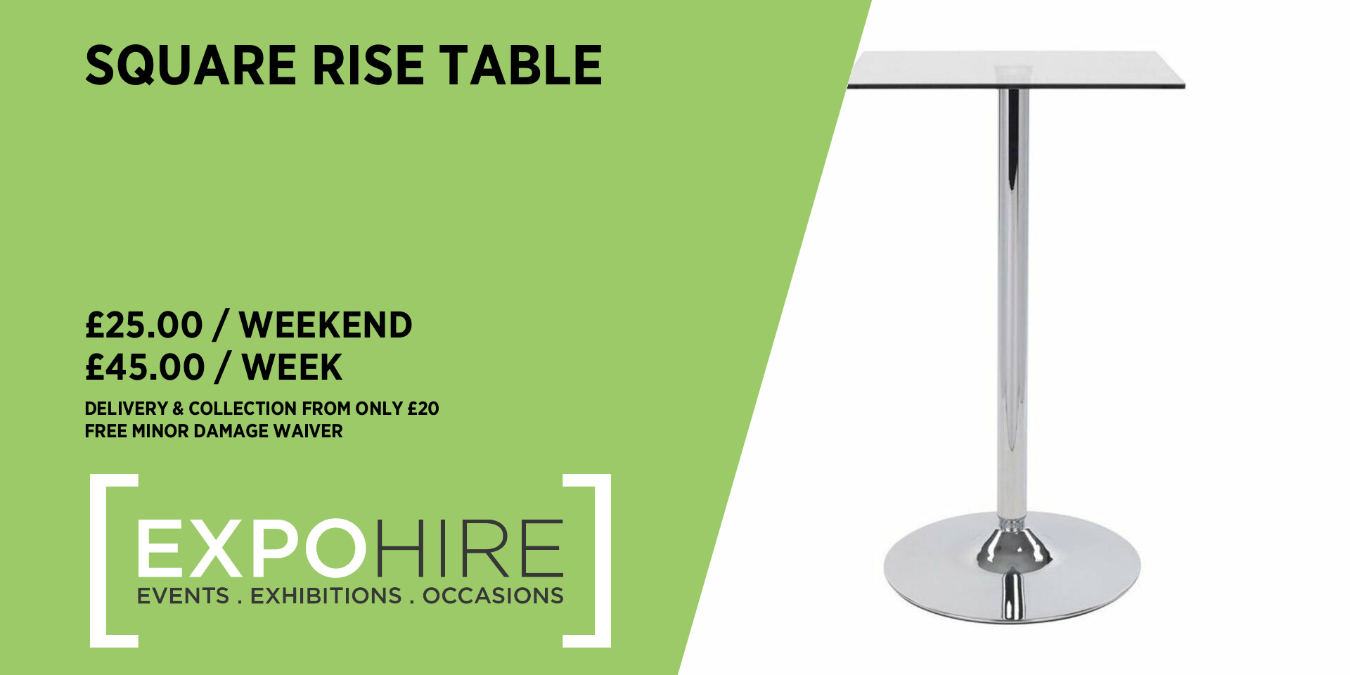 Square Rise Table Hire: 60cm Frosted Glass Poseur • Expo Hire