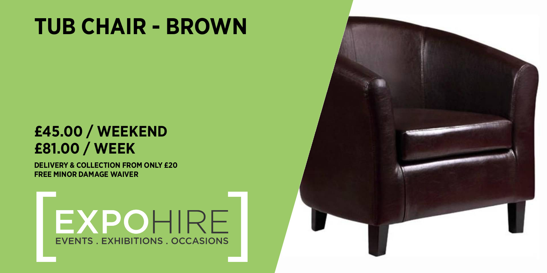Tub Chair Hire • Brown • £45 / 3 Days • Expo Hire