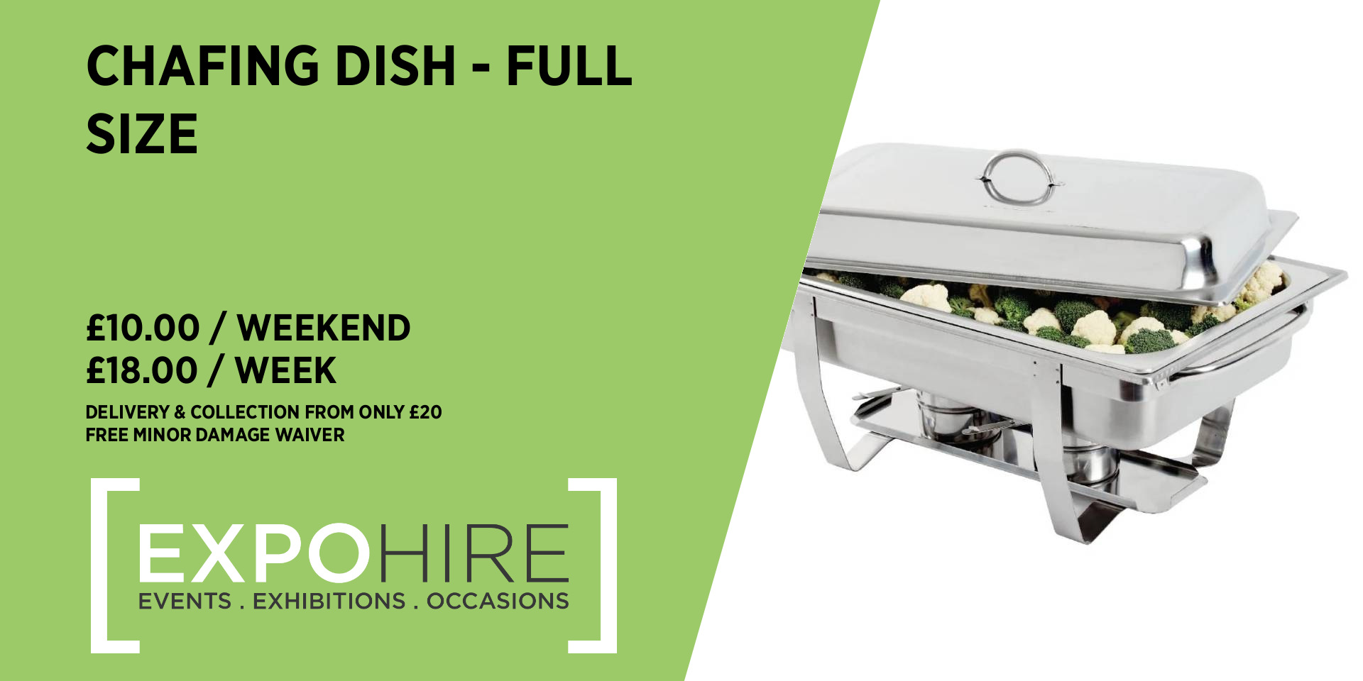 Full Size Chafing Dish Hire • £10 / 3 Days • Expo Hire