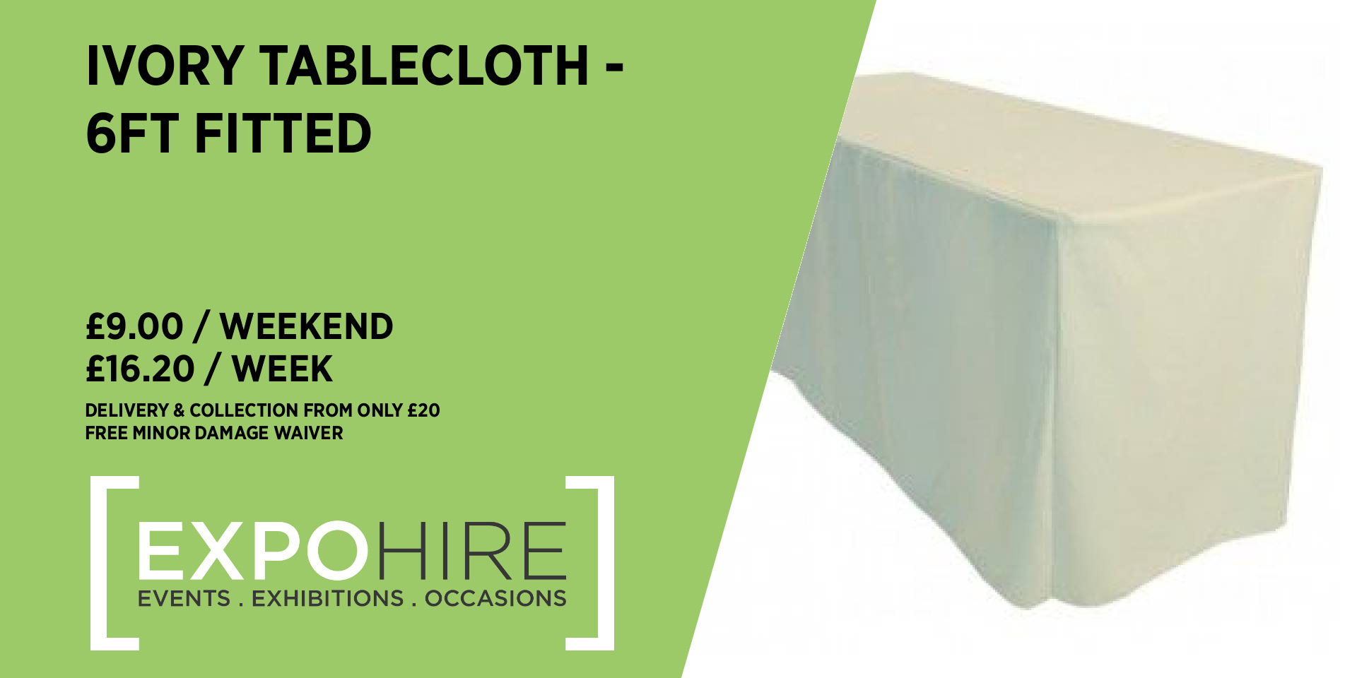 Ivory Fitted Tablecloth Hire • 6ft • £9 / 3 Days • Expo Hire