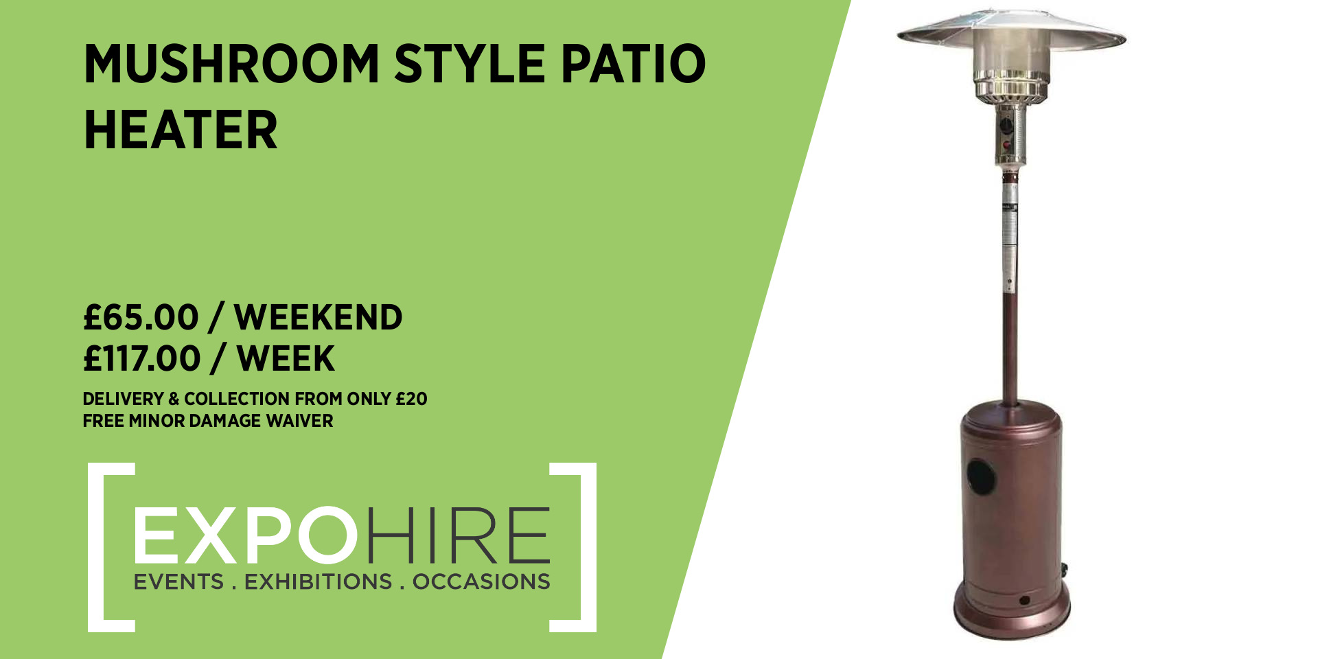 Mushroom Style Patio Heater for Hire • £65 Days • Expo Hire