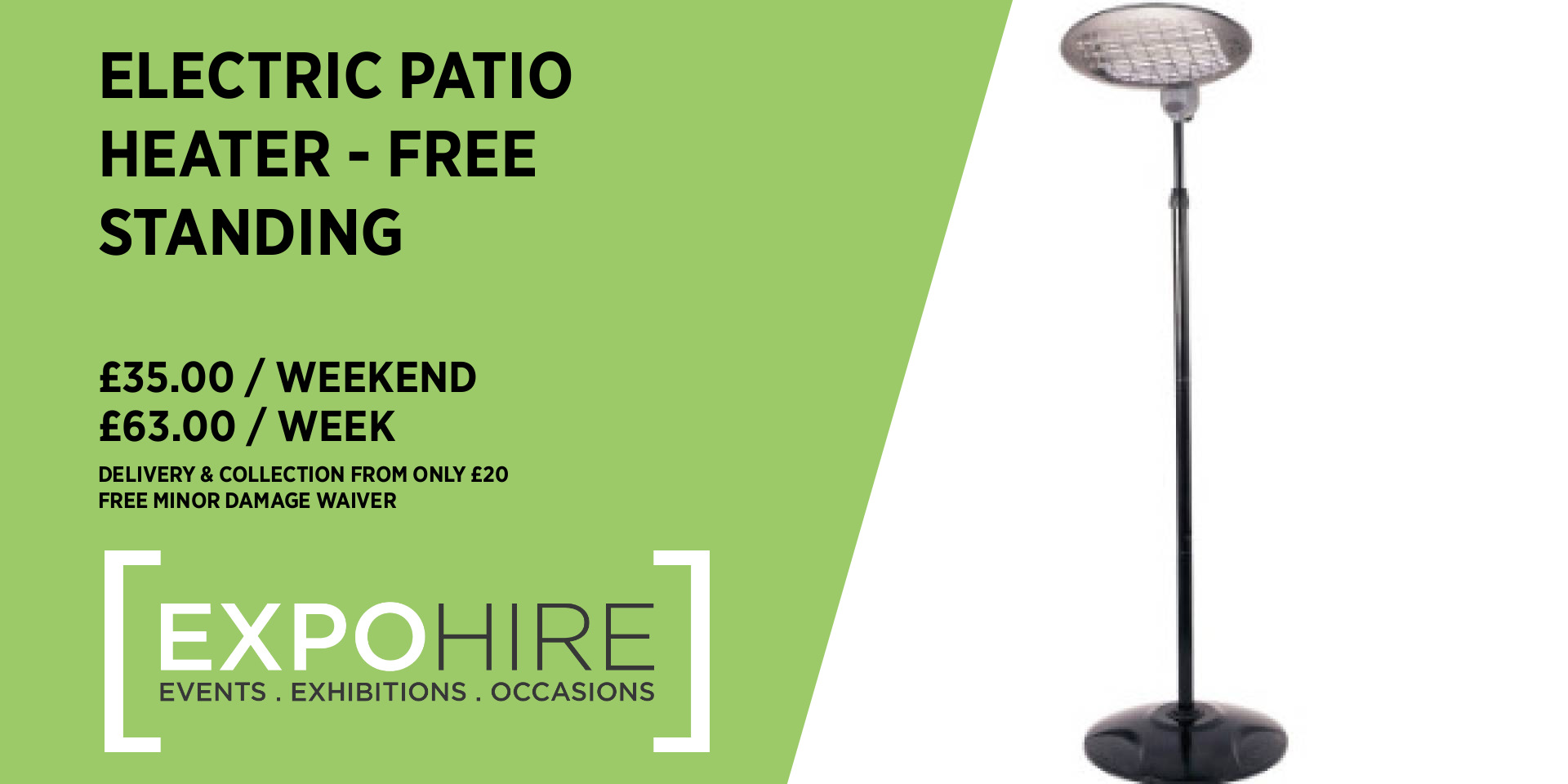 Electric Patio Heater Hire • £35 / 3 Days • Expo Hire