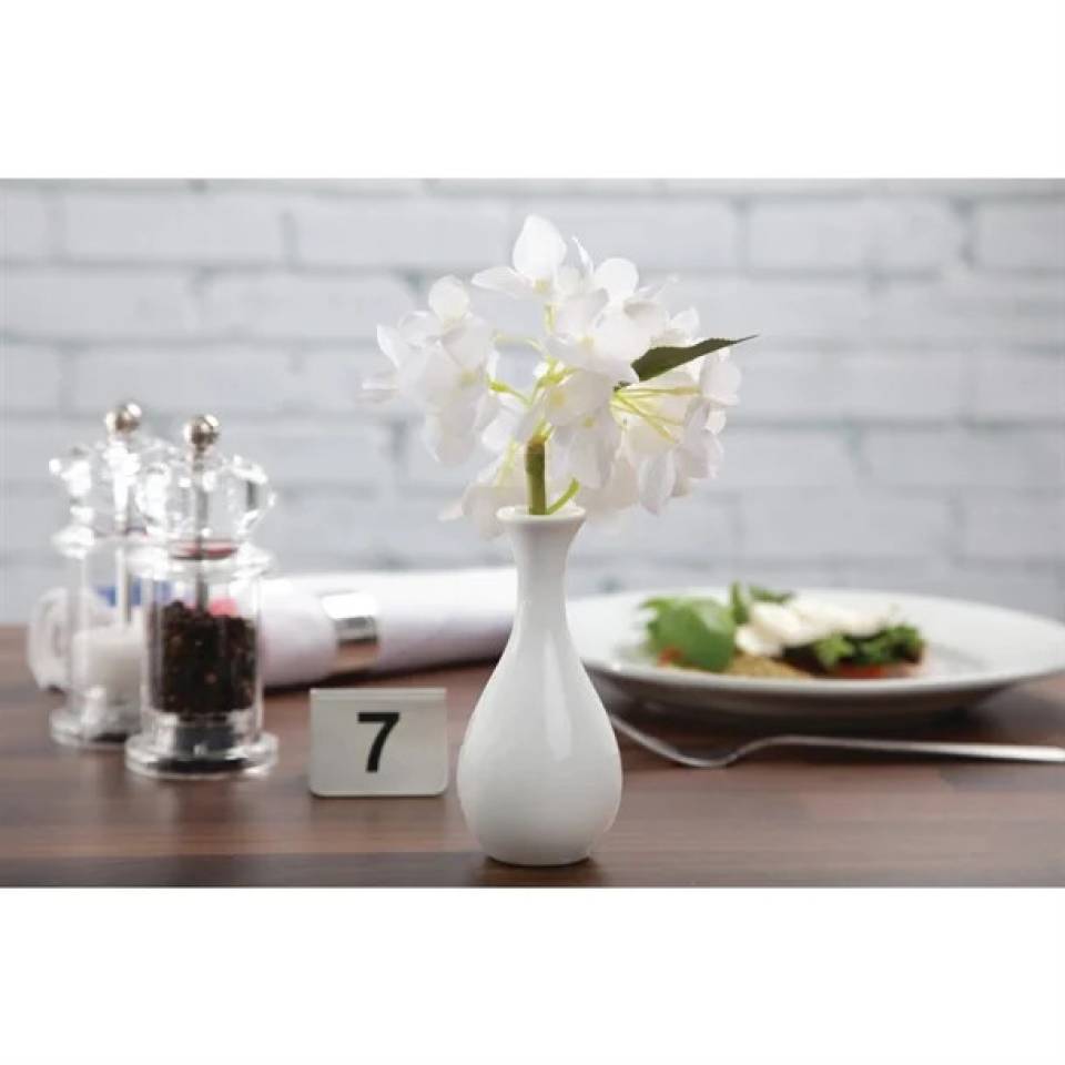 White porcelain bud vase hire for event tables