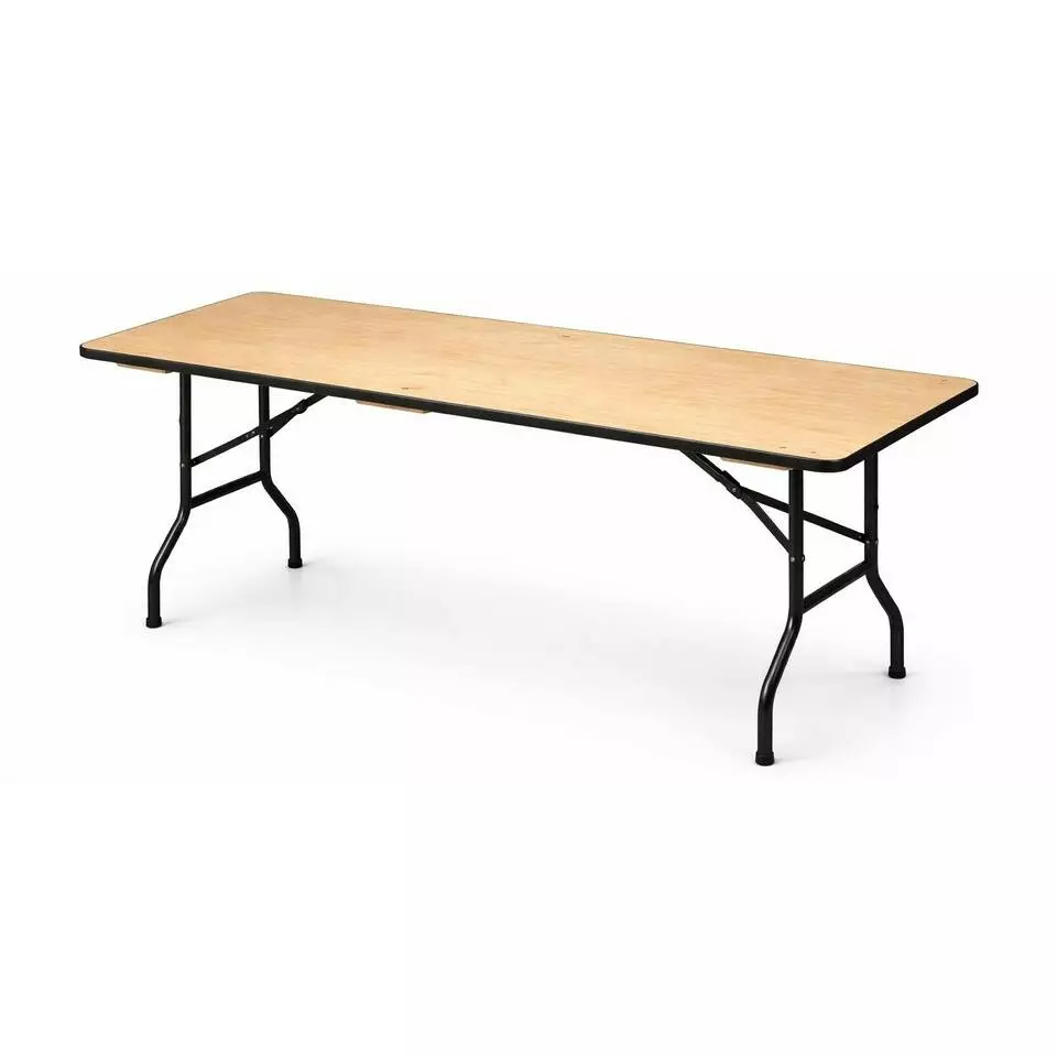 Folding trestle tables with stretch covers used for literature distribution on an exhibition stand